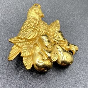 Vintage Robin Rush Partridge In A Pear Tree Brooch Christmas Gold Tone